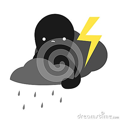 Abstract creature with rain clouds. Concept of mental health and state of mind. Upset, sadness emotion Vector Illustration
