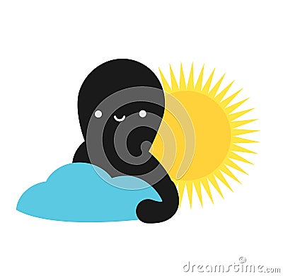 Abstract creature with sun and cloud. Concept of mental health and state of mind and love Vector Illustration