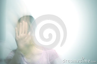 Abstract crime background,Sad woman,Spooky hand,Sad teenage girl with hands Stock Photo