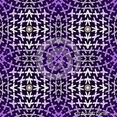 Abstract crosses seamless pattern. Repeat kaleidoscope background in violet colors. Repeat symmetrical modern backdrop. Geometric Vector Illustration