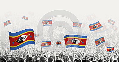 Abstract crowd with flag of Swaziland. Peoples protest, revolution, strike and demonstration with flag of Swaziland Vector Illustration