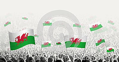 Abstract crowd with flag of Wales. Peoples protest, revolution, strike and demonstration with flag of Wales Vector Illustration