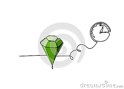 Abstract crystal with clock as continuous lines drawing on white Stock Photo