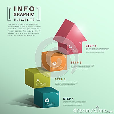 Abstract cube stair with house infographics Vector Illustration