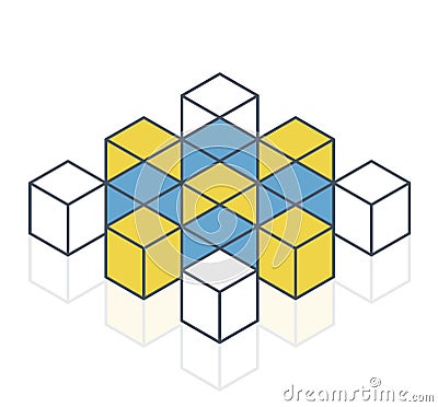 Abstract cube vector shape. Outlined isometric brand of scientific institution, minimalistic block shape Vector Illustration