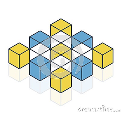 Abstract cube vector shape. Outlined isometric brand of scientific institution, minimalistic block shape Vector Illustration