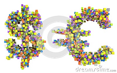 Abstract cubes US dollar and euro symbols Stock Photo