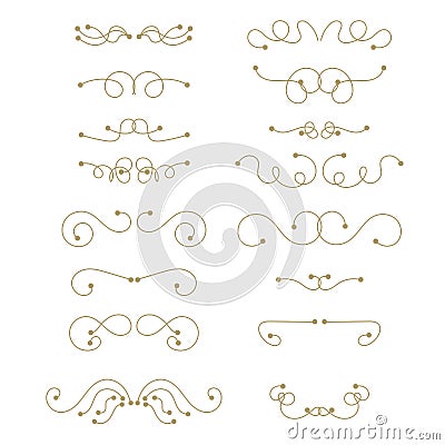 Abstract curly thin line design element set on white background. Divide Vector Illustration