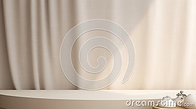 Abstract curtains interior design. Light beige podium background texture. Stock Photo