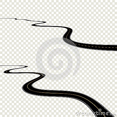 Abstract curved asphalt road on transparent background. Vector road Vector Illustration