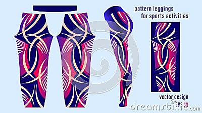 Abstract curved stripes skin color pattern purple leggings for sports activities Vector Illustration