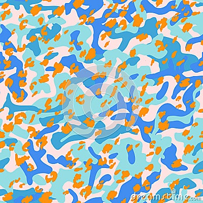 Abstract curves, wavy shapes seamless pattern in marine colors. Bold modern chaotic liquid forms background Vector Illustration