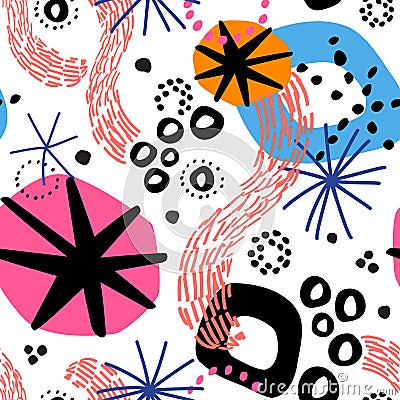 Abstract cut out forms, doodles circles, dots, squiggles seamless pattern Vector Illustration