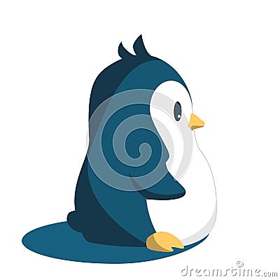 Abstract cute angry cartoon pinguin on a blue background. Funny penguin image. Vector Illustration