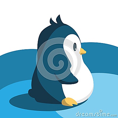 Abstract cute angry cartoon pinguin isolated on a blue background. Funny penguin image. Vector Illustration