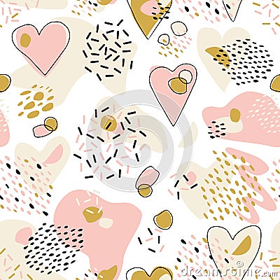 Abstract Cute seamless pattern with chaotic painted Hearts. Valentine`s day vector texture Vector Illustration