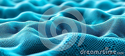 Abstract Cyan Digital Landscape Undulating Grid Structure, Futuristic Mesh of Dots and Lines Stock Photo