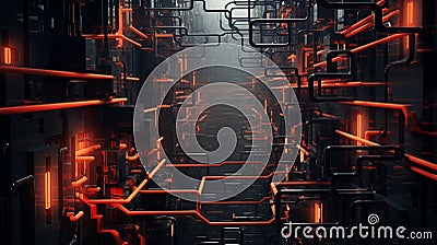 Abstract cyber pathways merge in a dynamic visual composition, AI Generated Cartoon Illustration