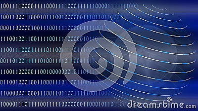 Abstract cyber security concept - graphic elements combined with binary code - planet with satellite rings on dark background Cartoon Illustration