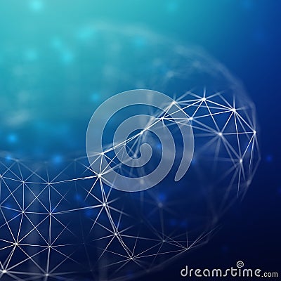 Abstract cybernetic particles background. Plexus fantasy technology background. 3d illustration. computer generated Cartoon Illustration