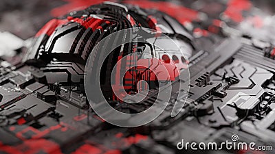 Abstract cyberpunk city. Big Data technology background. Microchip and computer parts. City of the future. 3d rendering Stock Photo