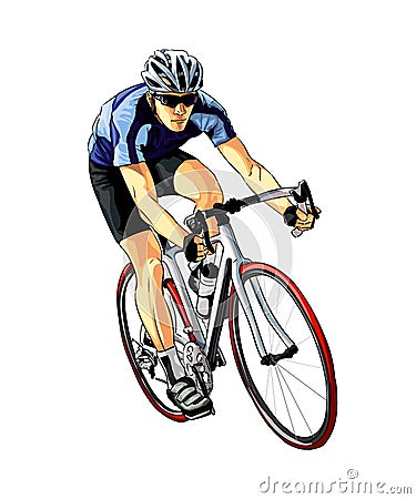 Abstract cyclist on a race track from splash of watercolors, colored drawing, realistic, athlete on a bike Vector Illustration