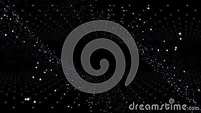 Abstract 3d animated background of many golden and white small circels moving and rotating on black background Stock Photo