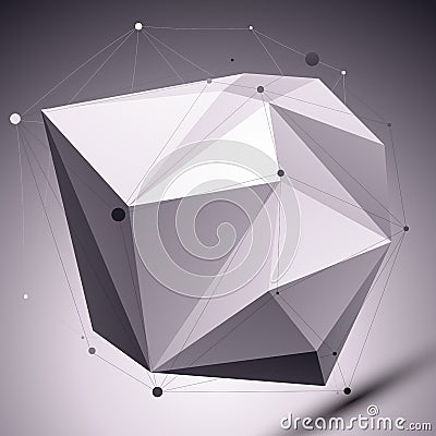 Abstract 3D asymmetric polygonal vector network pattern, grayscale creative deformed figure with undertones placed over contrast Vector Illustration
