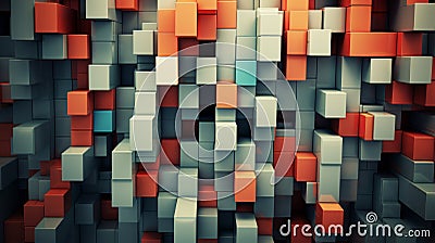 abstract 3d background with orange blue and grey cubes Stock Photo