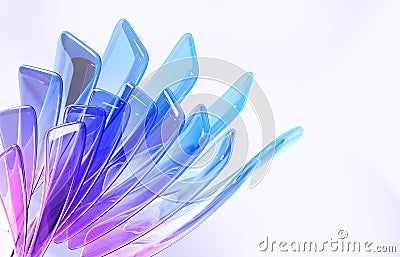 Abstract 3d background wallpaper with glass rainbow rectangle wave plates in shape flower. Translucent iridescent Cartoon Illustration