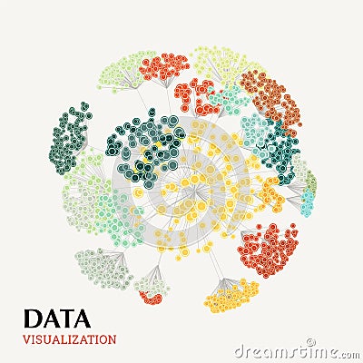 Abstract 3D big data visualization concept. Clustering infographics design. Cluster analysis Vector Illustration