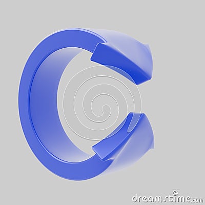 Abstract 3D blue twisted arrow figure on a white background, symbolizing a cycle or update. Ideal for use in interfaces Stock Photo