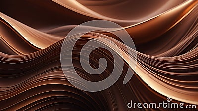 Abstract 3D business technology background, swirling aurora of brown silk textures, floating abstract geometric shapes, smooth gra Stock Photo
