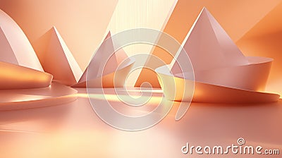 Abstract 3D composition of toruses and pyramids in warm light. generative ai Cartoon Illustration