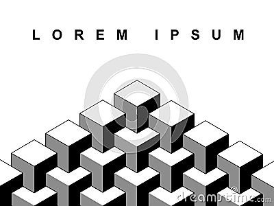 Abstract 3d cubes geometric optical illusion banner template in black and white, vector Vector Illustration