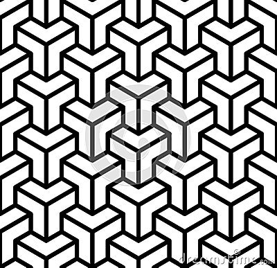 Abstract 3d cubes geometric seamless pattern in black and white, vector Vector Illustration