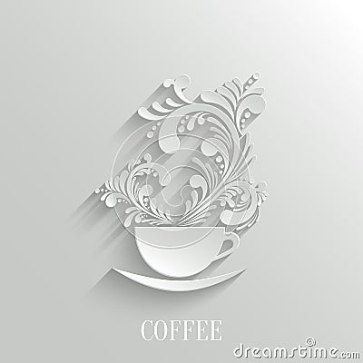 Abstract 3d Cup of Coffee with Floral Aroma Vector Illustration