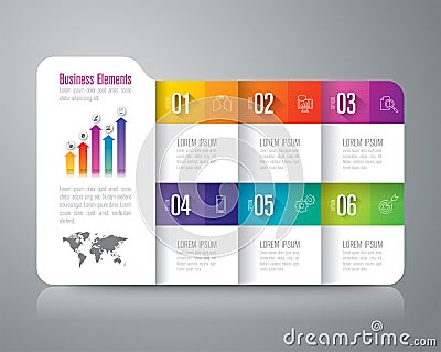 Folder infographic design and business icons with 6 options. Vector Illustration