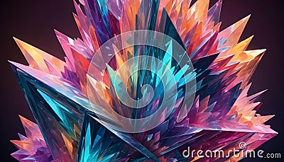 An abstract, 3D digital render of a cluster of brightly colored, sharp, geometric shapes arranged in a chaotic and Vector Illustration