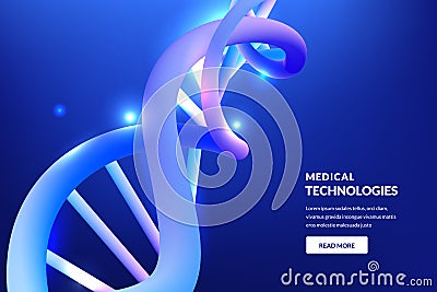 Abstract 3d DNA blue background. Vector illustration. Medical technology, biotechnology, science research concept Vector Illustration