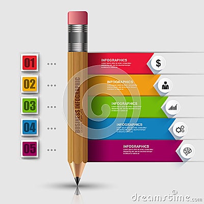 Abstract 3D education wooden pencil Infographic Vector Illustration