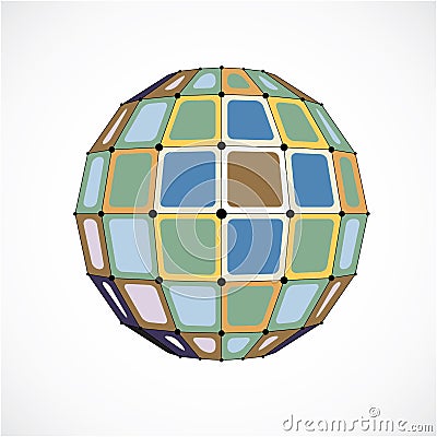 Abstract 3d faceted figure with connected black lines and dots. Vector Illustration