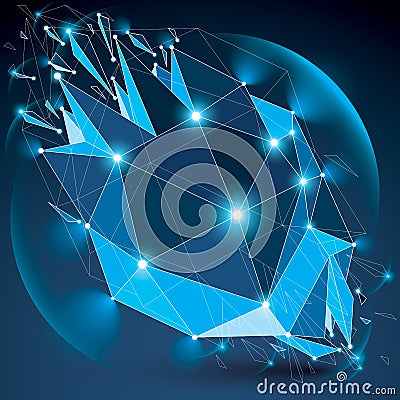 Abstract 3d faceted radiance blue figure with connected black li Vector Illustration