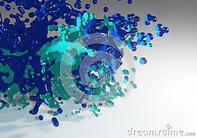Abstract 3D fluid liquid colorful splash in blue and cyan color on gradient background. 3D illustration Cartoon Illustration