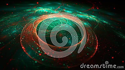 Abstract 3D fractal colorful circles illustration in cyan and re Cartoon Illustration
