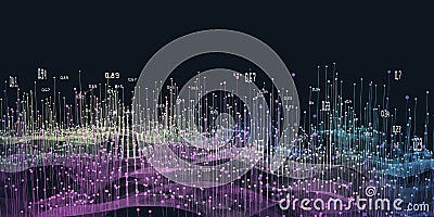 Abstract 3D futuristic infographics. Big data. Business, social or network analytics. Algorithm artificial intelligence data Vector Illustration