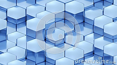 Abstract 3D geometric background, blue metal hexagons shapes, 3D honeycomb pattern Cartoon Illustration