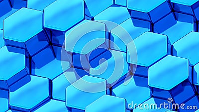 Abstract 3D geometric background, blue metal hexagons shapes Cartoon Illustration