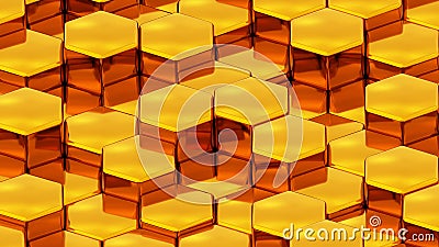 Abstract 3D geometric background, gold metal hexagons shapes Cartoon Illustration