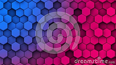 Abstract 3D geometric background, purple blue hexagons shapes Cartoon Illustration
